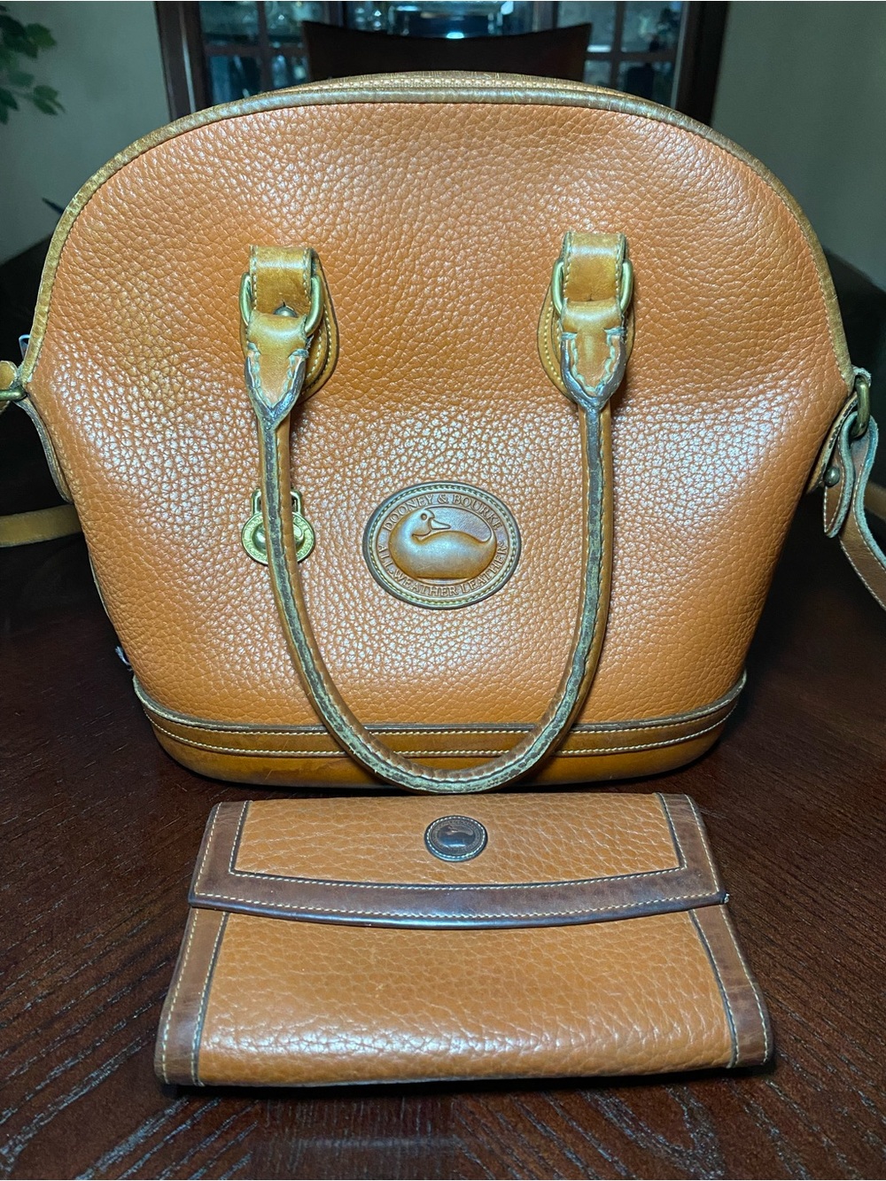 Dooney & Bourke Tan Pebbled Leather Dome Satchel with Free Matching Wallet